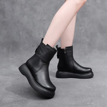 Charger l&#39;image dans la galerie, Genuine Leather Women Snow Boots Wool Fur Platform Mid Calf Shoes q160