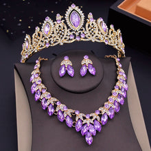 Laden Sie das Bild in den Galerie-Viewer, Purple Crown Dubai Jewelry Sets Bride Tiaras Headdress Prom Birthday Girls Wedding Crown and Necklace Earrings Sets Fashion