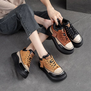 Genuine Leather Women's Flat Sneakers Autumn Platform Casual Shoes q145