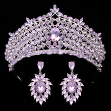 Load image into Gallery viewer, Baroque Purple Crystal Wedding Tiara Crown With Earrings Set Rhinestone Hair Jewelry b10