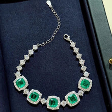 Charger l&#39;image dans la galerie, Vintage Luxury Silver Color Square Emerald Bracelets for Women Fashion Banquet Dress Bracelet x62