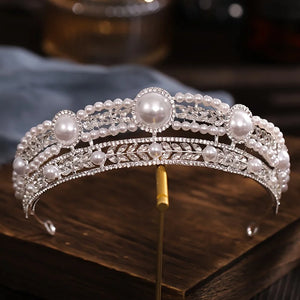 Silver Color Pearl Rhinestone Luxury Tiara Hairband Wedding Accessories Headband Crown