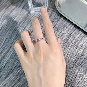 Luxury Blue/Red Cubic Zircon Promise Rings for Women Silver Color Fashion Accessories Daily Wear Party Jewelry
