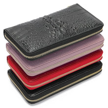 Carica l&#39;immagine nel visualizzatore di Gallery, Genuine Leather Wallet for Women Croco Pattern Cluthes Wallet with Coin Pocket Zipper Long Women Wallets for Phone