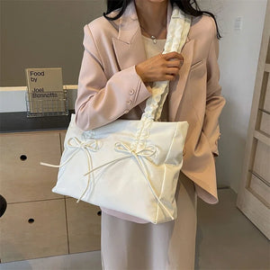 Bow Design Y2K Solid Color Soft Cloth Design Shoulder Bags for Women 2024 Fashion Shopping Handbags
