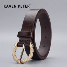 Cargar imagen en el visor de la galería, Luxury PU Leather Belt For Women New Gold Pin Buckle Designer High Quality Trouser Belts