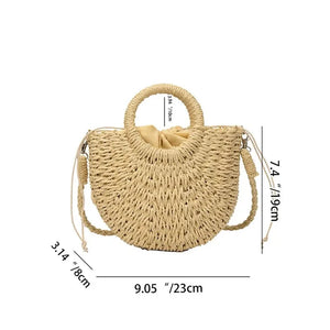 Handwoven Straw Rattan Half-Moon Beach Handbag Large Women Summer Hollow Out Crossbody Shoulder Bag a03