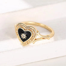 Laden Sie das Bild in den Galerie-Viewer, Black Heart Enamel Rings with Shiny Rings for Women Wedding Jewelry x25