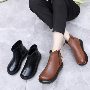 Winter Women Genuine Leather Wedges Boots Thick Ankle Boots q139