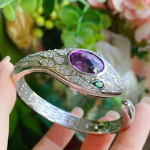 Charger l&#39;image dans la galerie, Luxury Silver Color Snake Shape Bracelets for Women Fashion Inlaid Amethyst Opening Cuff Bangles x68
