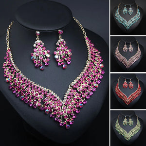 Luxury Bridal Jewelry Set Wedding Crystal Necklace Earring Indian Party Costume Jewellery
