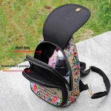Load image into Gallery viewer, Handmade Embroidered Canvas Backpack Women Small Ethnic Rucksack Knapsack w57
