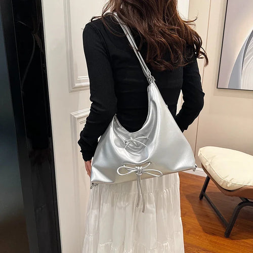 Bow Tie Design PU Leather Underarm Bags for Women 2024 Y2K New Trend Chain Crossbody Shoulder Bag