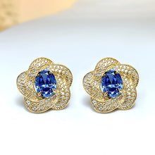 画像をギャラリービューアに読み込む, Blue Paved Flowers Stud Earrings Cubic Zirconia Aesthetic Women&#39;s Accessories for Wedding