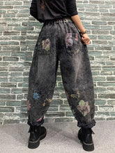 Cargar imagen en el visor de la galería, Fashion Elastic Print Floral Design Loose Jeans New Spring Women Vintage Casual Denim Pants Harem Trousers