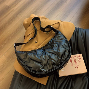 Big Silver Padded Shoulder Bag for Women Fashion Y2K Designer Soft Crossbody Bag Trends Handbags