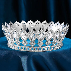 Vintage Queen Wedding Crown.Bride Headdress.Rhinestone Crystal Tiaras.Round diadem.Party Birthday Hair Jewelry Accessories