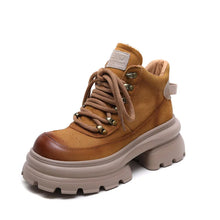 Cargar imagen en el visor de la galería, Winter Genuine Leather Platform Boots Lace-up Chunky Heel Short Boots q128