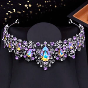 Purple Crystal Wedding Crown Ladies Tiaras Bridal Diadem Princess Bride Headwear Party Prom Hair Jewelry Accessories