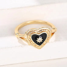 Load image into Gallery viewer, Black Heart Enamel Rings with Shiny Rings for Women Wedding Jewelry x25