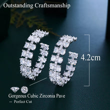 Cargar imagen en el visor de la galería, Double Cluster Chunky Cubic Zirconia Paved Big Luxury Half Round Bridal Hoop Earrings for Women b06