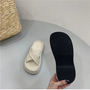 Summer Open Toe Women Slippers Casual Platform Flat Outdoor Beach Shoes h21
