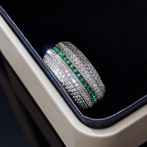 High quality Green Silver Color Eternity Band Ring for Women Party Jewelry Gift mr07 - www.eufashionbags.com