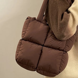 Soft Cotton Winter Shoulder Bag Soft Tote Large Quilted Top-handle Purse q31