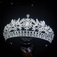 Load image into Gallery viewer, Luxury Crystal Leaves Tiaras Crown CZ Headdress Rhinestone Wedding Hair Accessories a98