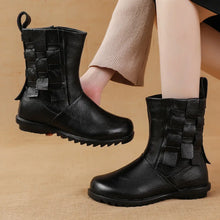 Load image into Gallery viewer, Cowhide Flat Heels Mid-Calf Boots Casual Genuine Leather Women&#39;s Boots q132