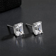 画像をギャラリービューアに読み込む, 925 Sterling Silver Earrings Temperament Earrings High Carbon Diamond 6*8mm Rectangle Women Ring