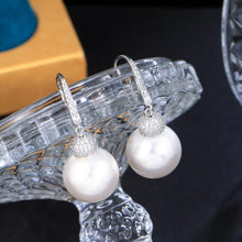 Charger l&#39;image dans la galerie, White Cubic Zirconia Paved Dangle Drop Pearl Hook Earrings cw57 - www.eufashionbags.com