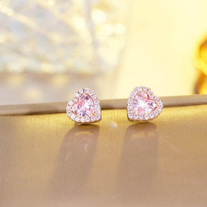 Pink Love Heart Shape Bling Cubic Zirconia Stud Earrings for Women cw35 - www.eufashionbags.com