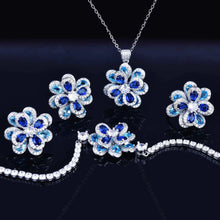 Cargar imagen en el visor de la galería, Silver Gold Color Flower Bracelet Earrings Necklace Ring Jewelry Sets For Women x69