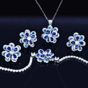 Silver Gold Color Flower Bracelet Earrings Necklace Ring Jewelry Sets For Women x69