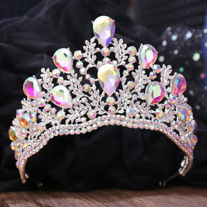 Baroque Luxury Big Rhinestone Water Drop AB Color Crystal Bridal Tiaras Crown Headpiece Pageant Diadem Wedding Hair Accessories