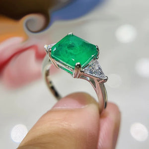 925 Sterling Silver Wedding Finger Rings For Women 9mmx9mm Paraiba Emerald Tourmaline Gemstone Ring