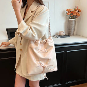 Pu Leather Silver Shoulder Bags for Women 2024 Fashion Handbags and Purses Chain Crossbody Bucket Bag