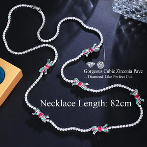 Top Shiny Round Cubic Zirconia Chain Link Long Sweater Necklace for Women b120