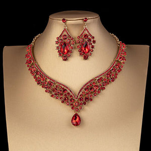 Luxury Crystal Choker Necklace Earrings Set Rhinestone Bridal Jewelry Sets bj30 - www.eufashionbags.com