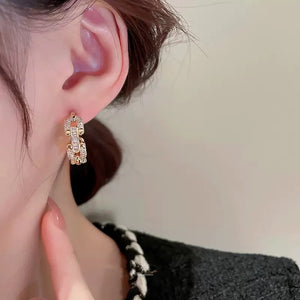 Silver/Gold Color Chain Linked Hoop Earrings for Women Fashion Versatile Girls Earrings