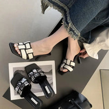 Carica l&#39;immagine nel visualizzatore di Gallery, Weave Design Women Slippers Open Toe Summer Dress Shoes Thin High Heels Slides Slippers Party Pumps