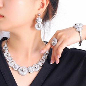 4 Pcs Luxury Bridal Jewelry Sets Shiny Cubic Zirconia Dubai Necklace Earrings Bracelet ring cw27 - www.eufashionbags.com