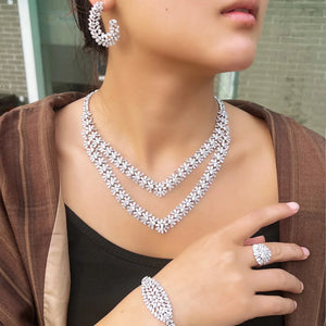 4 Pcs Sparkling Cubic Zirconia Necklace Bridal Festive Dubai Jewelry Sets