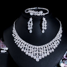 Load image into Gallery viewer, 4pcs Luxury Tassel Leaf  Jewelry Set Drop Chunky Wedding Dubai White Gold Plated Sets