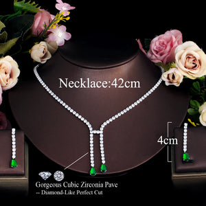 Fashion Green Cubic Zirconia Jewelry Sets Women Party Wedding Necklace &earrings b113