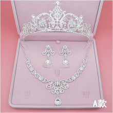 Charger l&#39;image dans la galerie, Bridal Jewelry Sets Crown Necklace Earrings Four Pack Silver Women&#39;s Fashion Wedding Tiaras(excluding boxes)