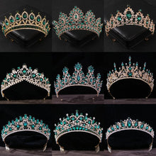 Laden Sie das Bild in den Galerie-Viewer, Luxury Green Color Crystal Crown Bridal Hair Accessories Women Baroque Crown