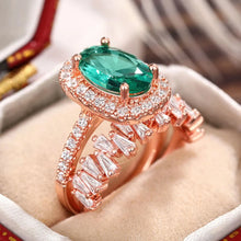 Laden Sie das Bild in den Galerie-Viewer, Special-interested Green Cubic Zirconia 2Pcs Set Rings for Women Rose Gold Wedding Jewelry