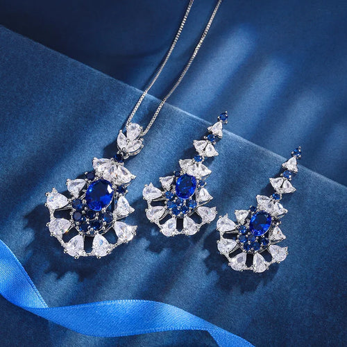 2024 New Emerald Crystal Flower Maple Leaf Water Droplet Luxury Pendant Necklace Long Dangle Earrings x19